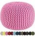 Cotton Craft - Hand Knitted Cable Style Dori Pouf - Pink - Floor Ottoman - 100% Cotton Braid Cord - Handmade & Hand stitched - Truly one of a kind seating - 20 Dia x 14 High