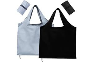 2PCS Reusable Shopping Bags, Washable Foldable Shopping Bag, Heavy Duty Lightweight Grocery Bags Folding into Attached Pouch 
