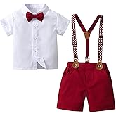 Mubineo Toddler Baby Boy Summer Clothes Overall Shorts Outfits Short Sleeve Button Down Shirt Overalls Kids Dress Suit