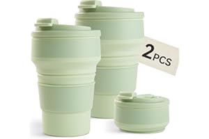 FIJINHOM 2Pcs Collapsible Cup for Traveling, Collapsible Silicone Travel Cup for Hot and 2 Drinks, Leak Proof Silicone Folding Travel Coffee Mug for Camping & Hiking, BPA Free 12oz Green