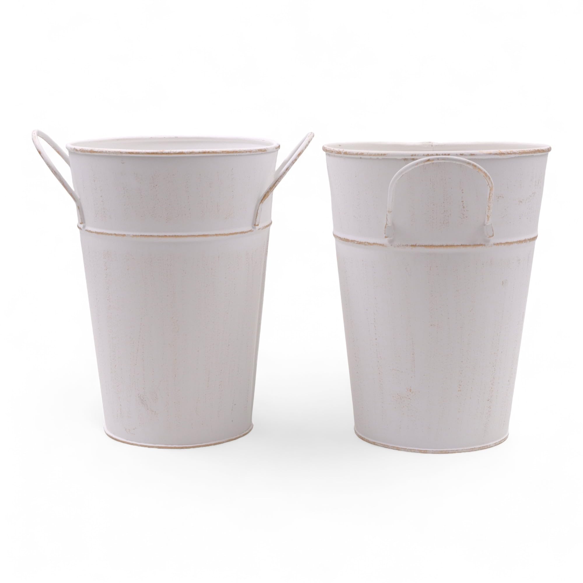 Photo 1 of Hosley Set of 2 White Wash Finish Bucket/Pot Vase with PVC Liner, 5" Dia x 7" H Ideal Gift for Floral Arrangements Wedding Home Office Party DIY Indoor Outdoor Garden Patio