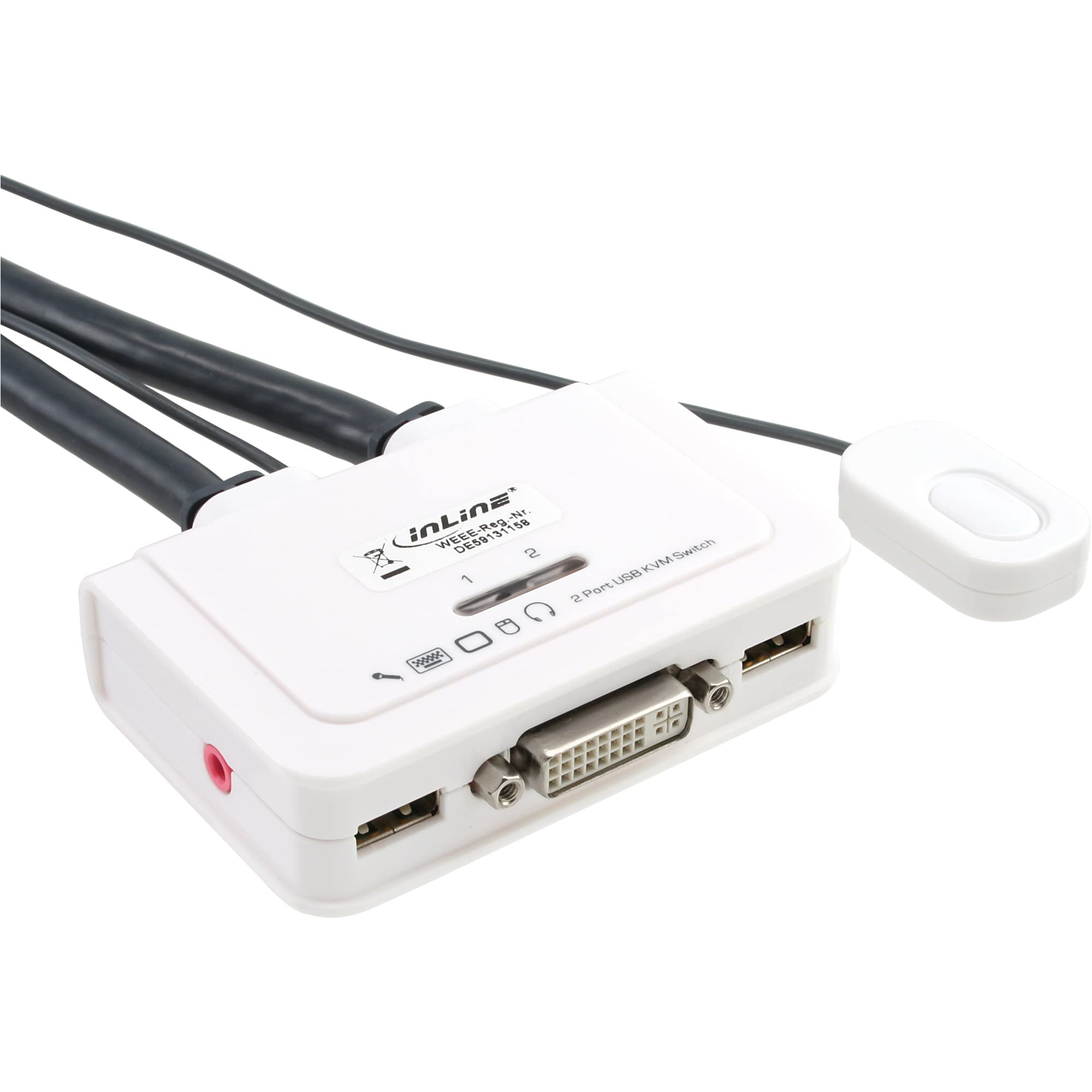 InLine 61613I KVM Switch 2 Way DVI-D USB with Audio Integrated Cable