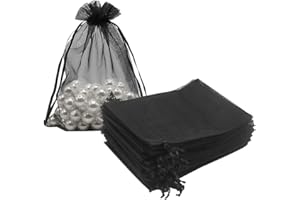 HRX Package Black Organza Bags 5x7 inch 100pcs, Mesh Candy Bags Jewelry Pouches Drawstring Empty Sachet for Present Wedding Giveaways