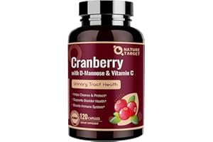 NATURE TARGET Cranberry Pills with D-Mannose for Women - Super Strength 80:1 Extract - Cranberry Supplement 16800 mg with Vitamin C, Supports Urinary Tract Health, Bladder Control, 120 Veggie Capsules