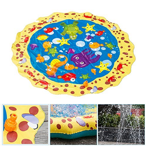 Sprinkle and Splash Play Mat, 39in-Diameter Splash Play Mat, Water Outdoor Mats for Hot Summer Swimming Party Beach Pool Play, Kids Summer Gifts (Blue 1)