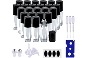 24 Pack 5 ml Clear Glass Roller Bottles with Removable Stainless Steel Roller Balls.Glass Roll on Bottles for Essential Oil,P
