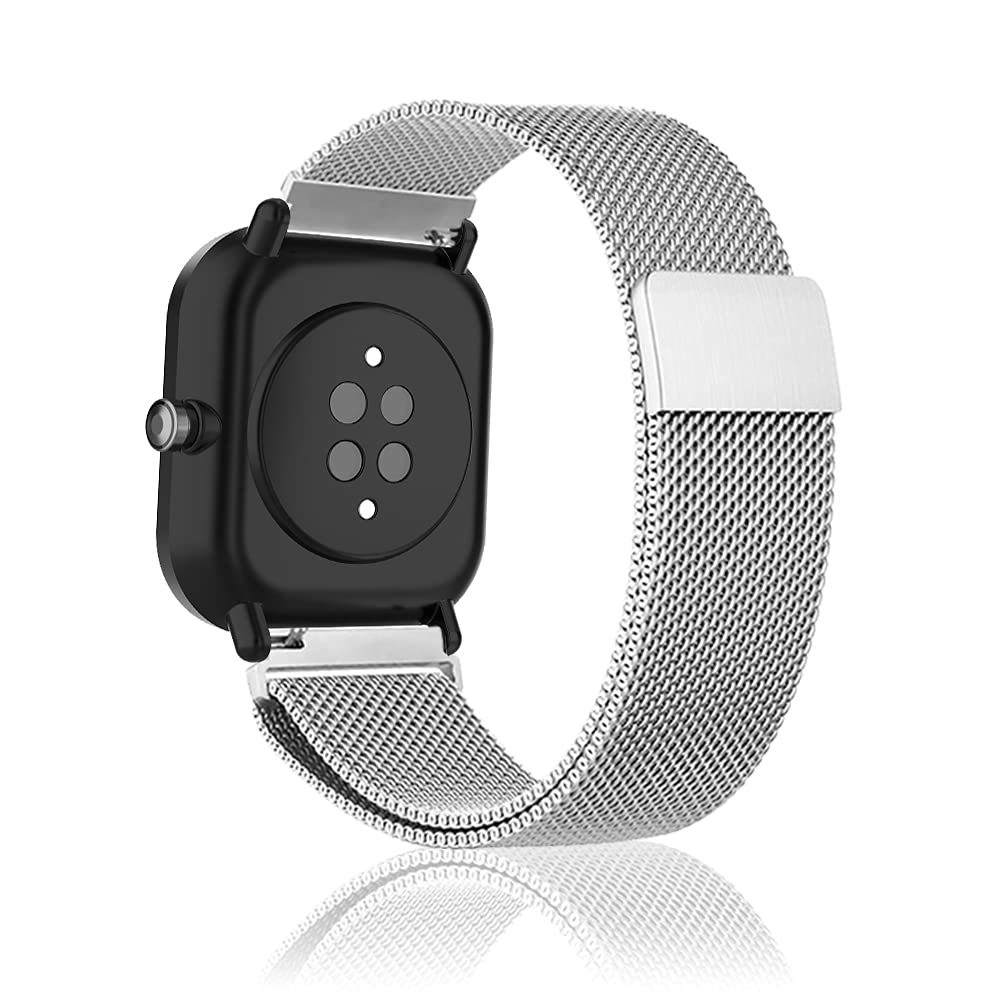 Niboow 20mm Strap for Amazfit GTS 4/GTS 4 Mini/GTS 3/GTS 2 Mini/GTS 2/GTS 2e/GTS/GTR 42mm, Stainless Steel Metal Watch Bands for Amazfit Bip 3 Pro/Bip 3/Bip Lite/Bip S/Bip U Pro/Bip S Lite - Sliver