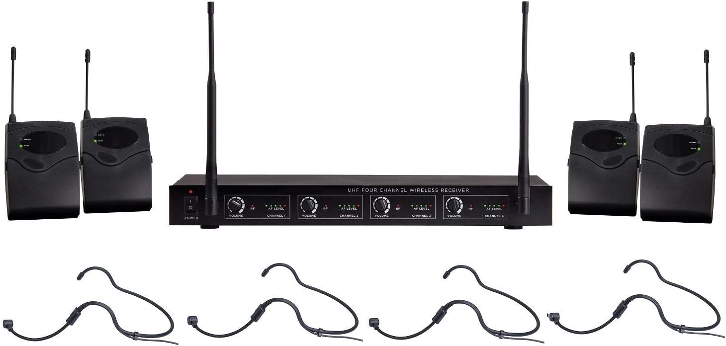 Professional wireless headset microphones Mics UHF 4 Channels headworn Wireless Microphone System For KTV,Karaoke,Church,Home Karaoke, Busine