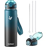 Enerbone 32 oz Insulated Water Bottle, Stainless Steel Bottle with Carrying Strap, Double-Wall Vacuum Insulation Design, Leakproof Sports Bottle with Straw, Keep Drinks Cold or Hot for Hours