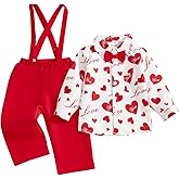KnniMorning TEES Toddler Valentines Day Suit Boys Heart Shirt Suspender Pants Kids Formal Dress Outfit Gentleman Wedding 1-5T