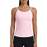 ATTRACO Women Double Spaghetti Strap Workout Tank Tops Ruched Athletic Tank Top with Bulit in Bra Color Block Camisoles