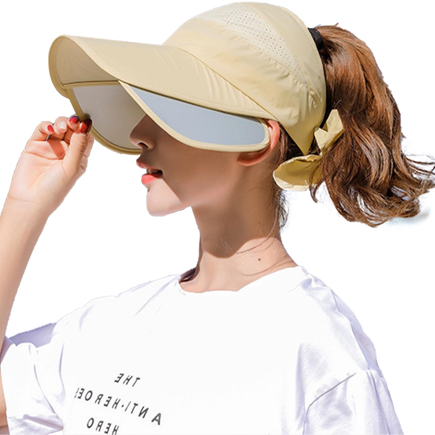 Photo 1 of Peicees Wide Brim Visor Hat for Women Golf Visor Cap Sun Protection Hat for Beach Garden Tennis Running Sunshade Hat A-Khaki