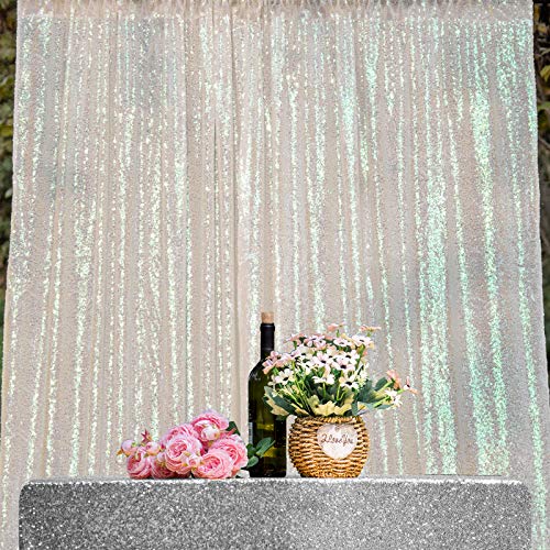 White Iridescent Sequin Backdrop Curtain
