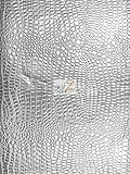VINYL FAUX FAKE LEATHER PLEATHER EMBOSSED SHINY ALLIGATOR FABRIC - Silver - 54