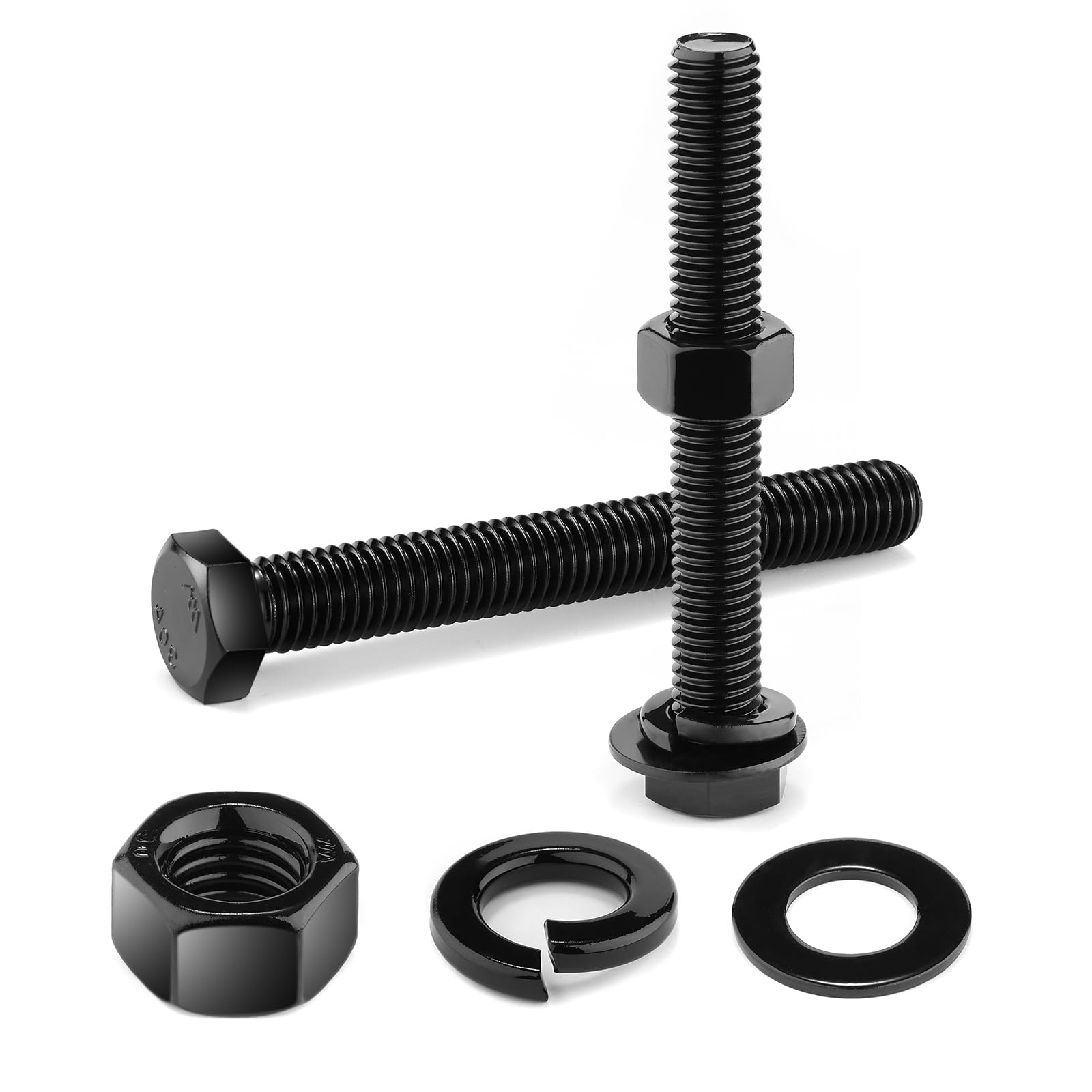 Photo 1 of 1/4-20 x 3-1/2" Hex Head Screw Bolt, Nuts, Flat & Lock Washers, 20Pcs 18-8 (304) Stainless Steel, Fully Threaded, Black Oxide by SG TZH