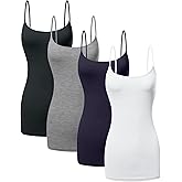 Long Cotton Camisole Spaghetti Strap Tank Top for Women Basic Cami Tops Womens Undershirts - Pack 1-4