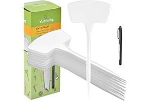 Plant Labels 60 Pcs Yuanling Plant Markers Large Plastic Plant Tags T-Type Waterproof Garden Labels for Outdoor Indoor Potted Plants Flowers Seeds Herbs Belt Garden Marker Pen (White)