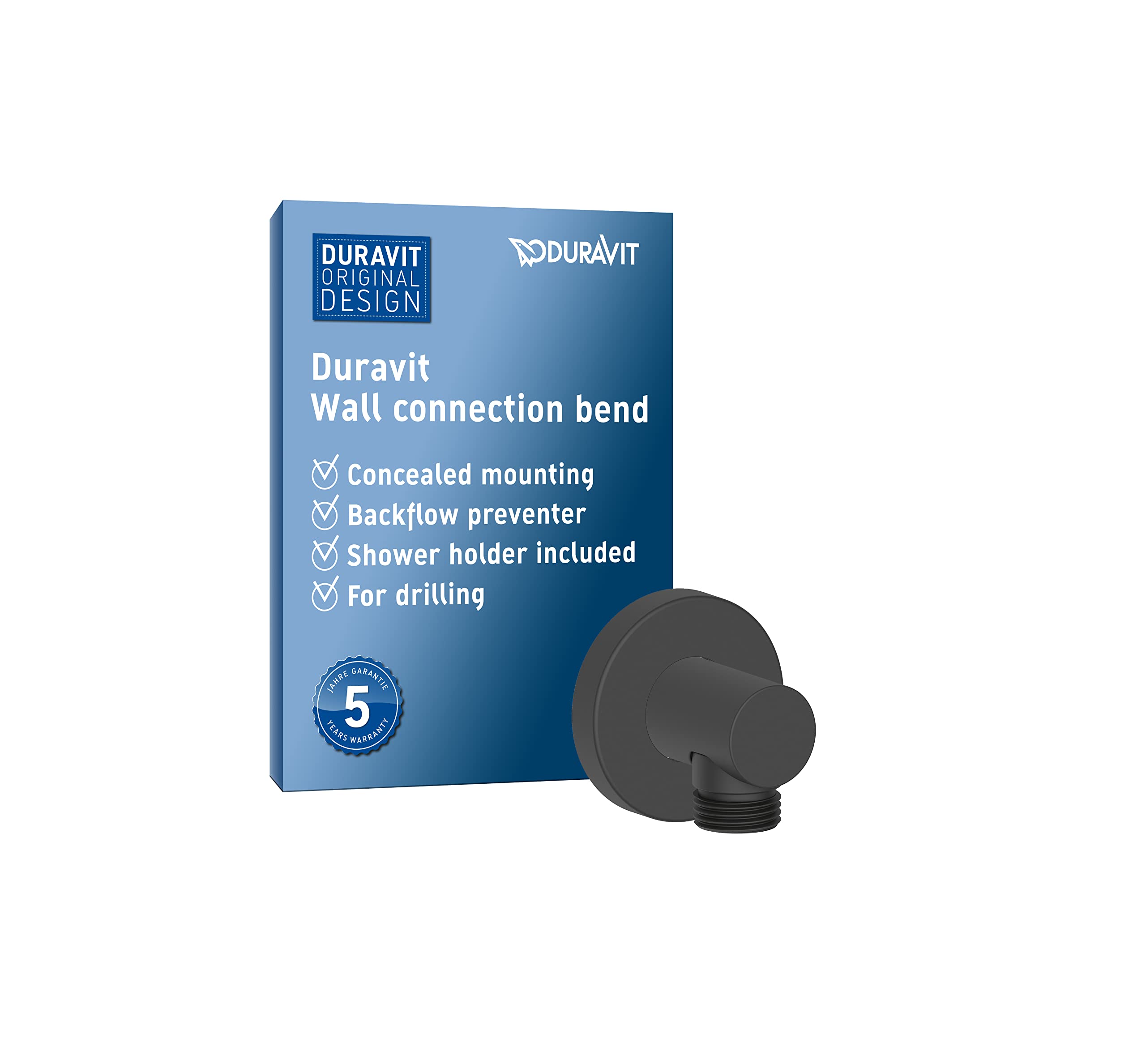 Duravit Universal Wall Outlet, Round Wall Connection Elbow, Wall Connection, Black Matt