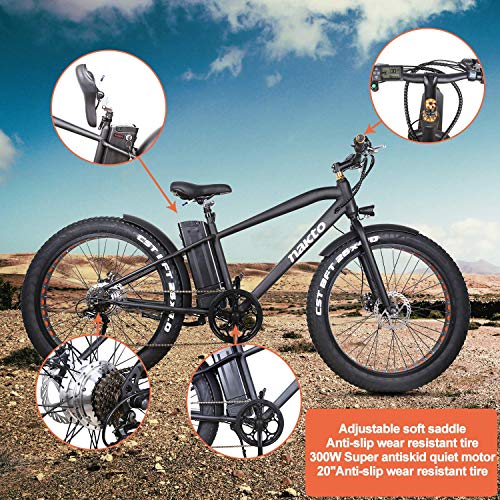 NAKTO 26" 350W Fat Tire Electric Bicycle Mountain Snow Beach Sporting