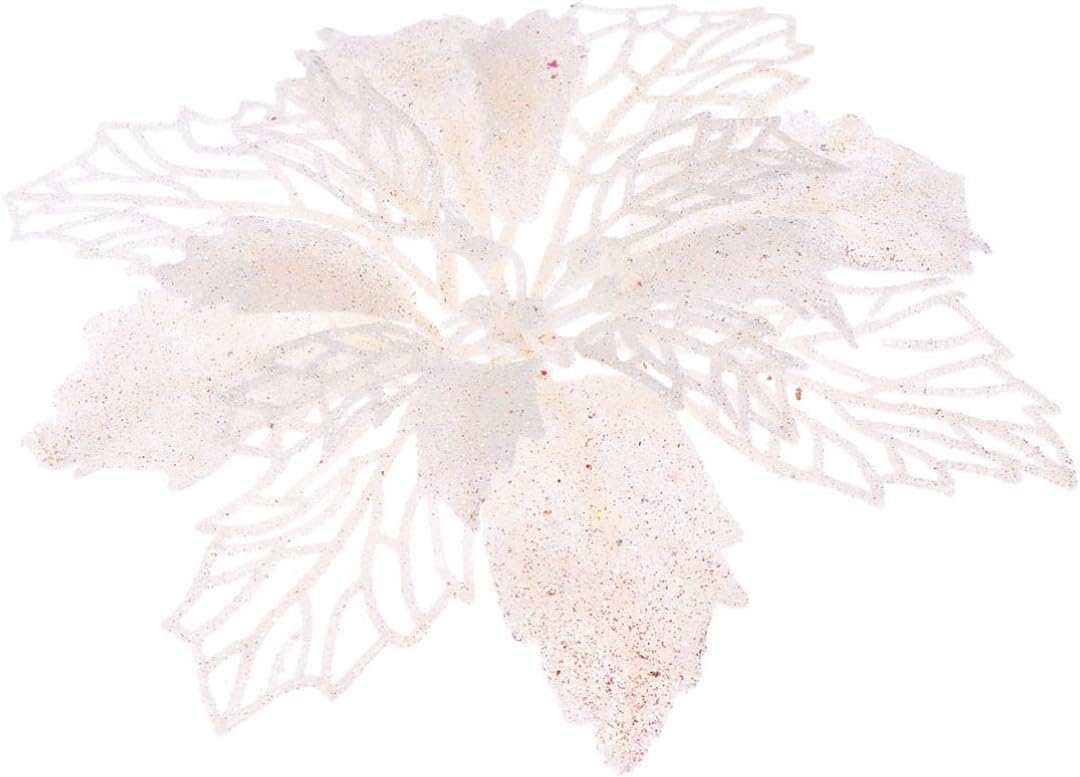 TOYANDONA 12pcs Glitter Poinsettia Christmas Artificial Flowers Christmas Tree Floral Ornaments Decorations Xmas Tree Pendant Wreath Filler (White) - Image 4