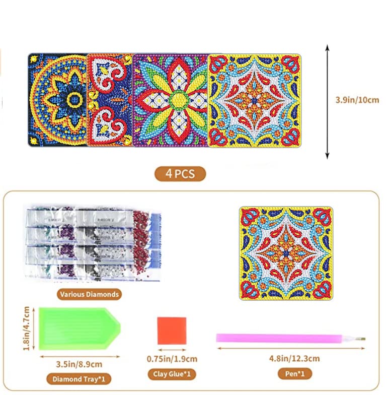 4 Pcs Diamond Paintings Coasters, DIY Coasters Small Diamond Painting Kits for Beginners, Adults & Kids Diamond Art Craft Supplies Christmas Gift Home Decor(without iron holder)