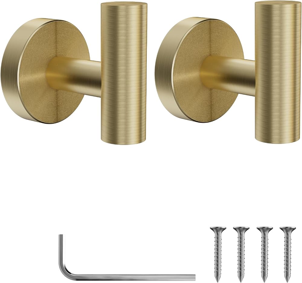 YUET 2 Pcs Bathroom Towel Hook Heavy Duty 10kg SUS304 Brushed Brass