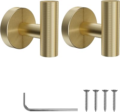 YUET 2 Pcs Bathroom Towel Hook Heavy Duty 10kg SUS304 Brushed Brass