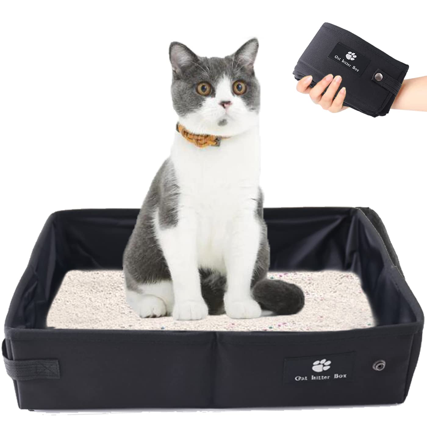 Travel Litter Tray for Cats, Portable Travel Cat Litter Box, Foldable Cat Litter Tray, Waterproof, Easy to Clean for Kitten Travel, Outdoors, Camping, Home, Car, 45x35 cm, Black