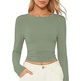Women's Long Sleeve T Shirts Slim Fit Basic Soft Tee Crew Neck T-Shirt for Everyday Wear Y2K Layering Tops
