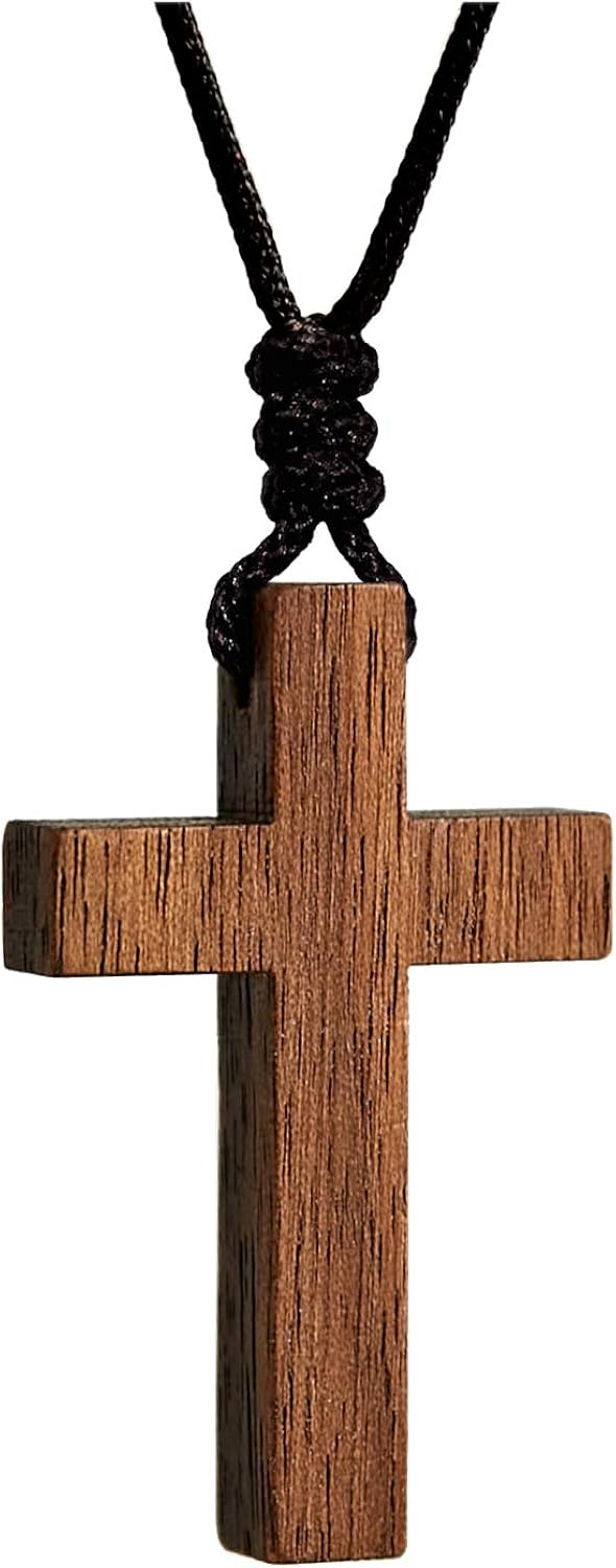 Wooden Cross Necklace for Men Women 