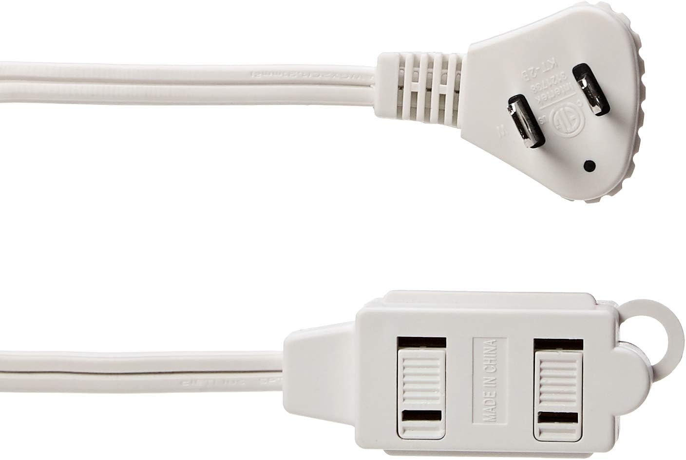 Basics Indoor 2 Prong Extension Power Cord Strip - Flat Plug, 6 Foot, Pack of 2, White - - 