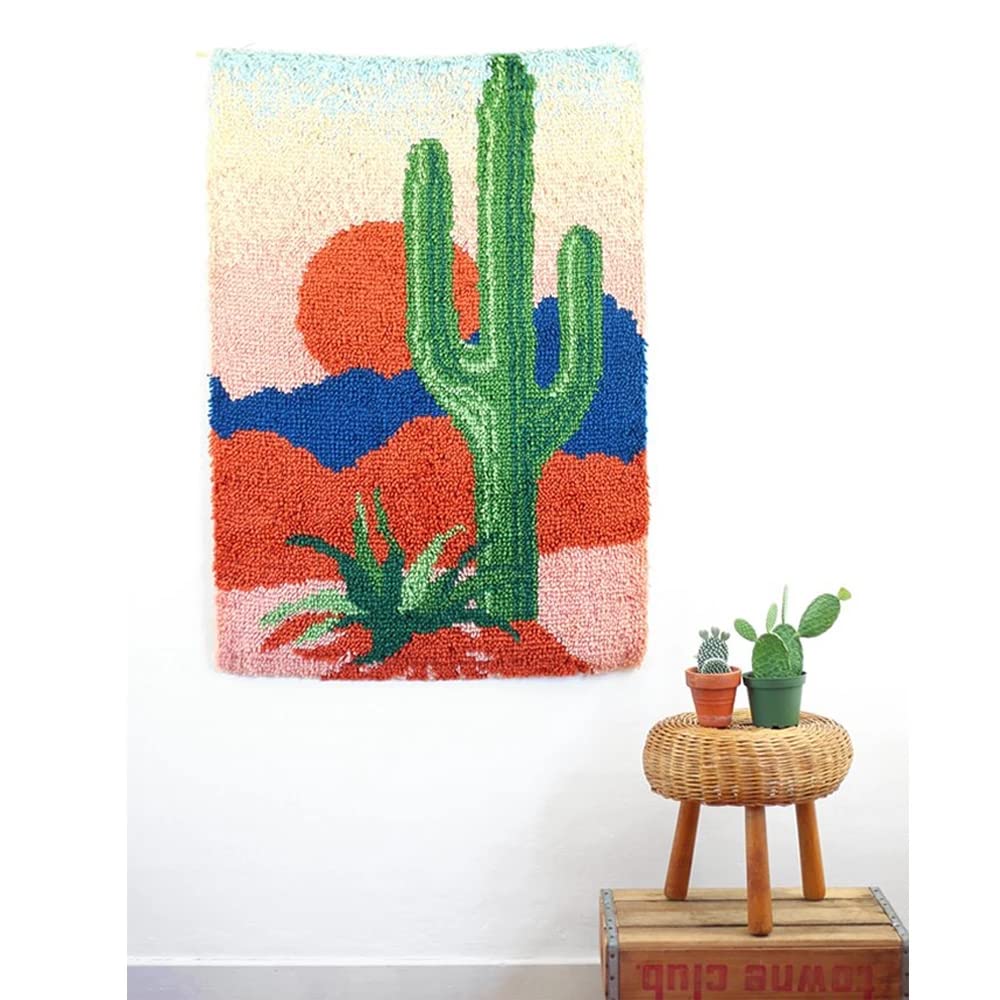 Photo 1 of YAKOLECI Latch Hook Kits for Adults, Color Printed DIY Rug Crafts Arts Carpet for Home Decoration Festival Gift 23.6''X15.8'' (Cactus)
