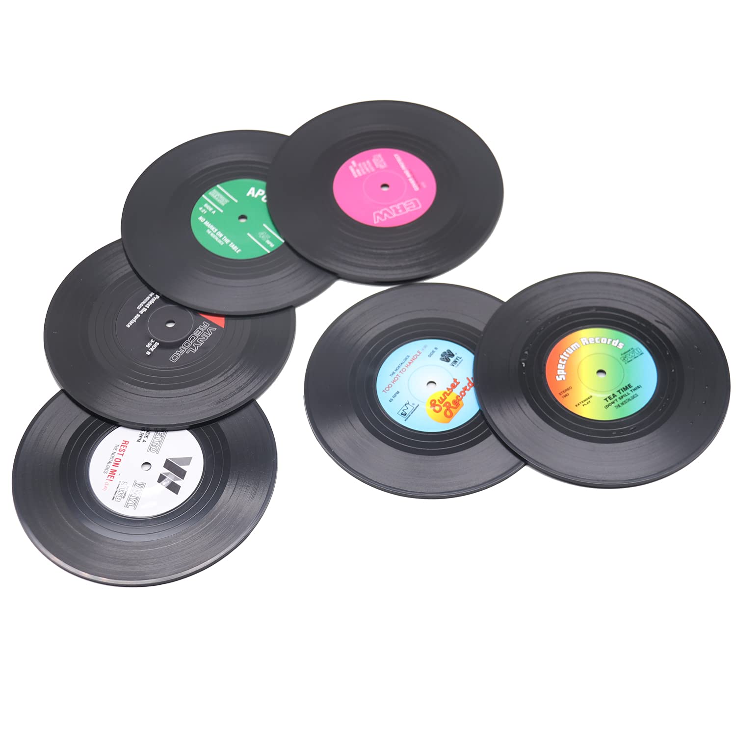 6 Pcs Black Retro CD Record Coasters