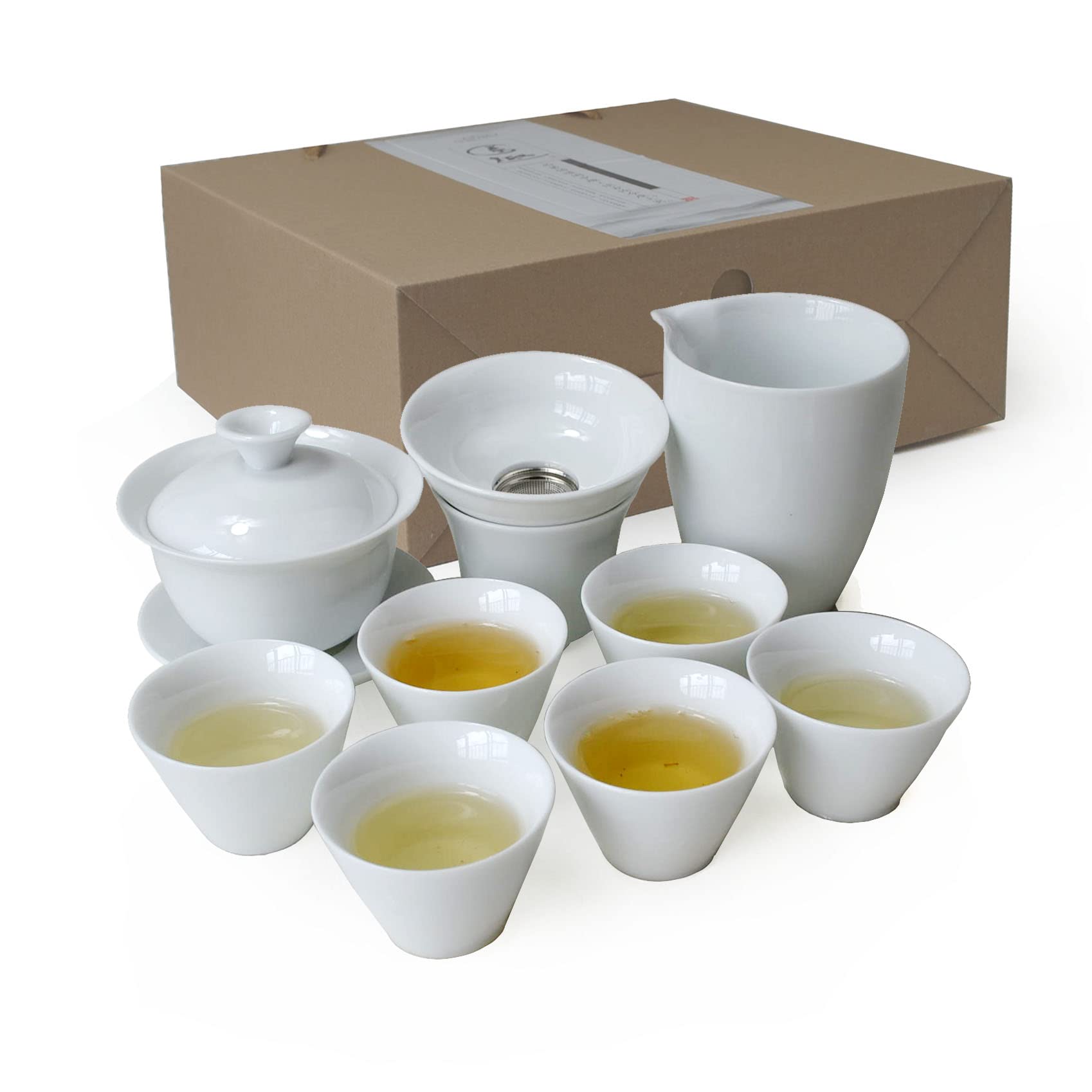 Gaiwan Teacup Chinese Gongfu Tea Set High White Porcelain Ceramic Gift Box (douli cup)