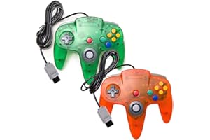 HONGRY 2 Pack N64 Controller, Classic Retro Wired N64 64 Bit Gamepad Joystick for Ultra 64 Video Game Console N64 System (clear green+orange）