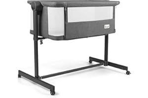 LI'L PENGYU Baby Bassinet Bedside Sleeper for Baby, 4-Sided All Mesh Breathable Bedside Bassinet, Li’l Pengyu Co Sleeper for Newborn, with Washable Soft Mattress Bedside Crib (Grey)