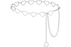 AWAYTR Heart Chain Belts for Girls - Rhinestone Silver and Gold Metal Waist Belt for Flower Girl Dresses Jeans