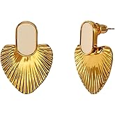 CelebWonde Black/White/Red/Green/Pink/Beige gold earrings for women-24K Gold Plated Heart Statement Earrings | Fashion Vintage Chunky Gold Drop Earrings | Trendy Prom Wedding Beach Dangle Earrings.