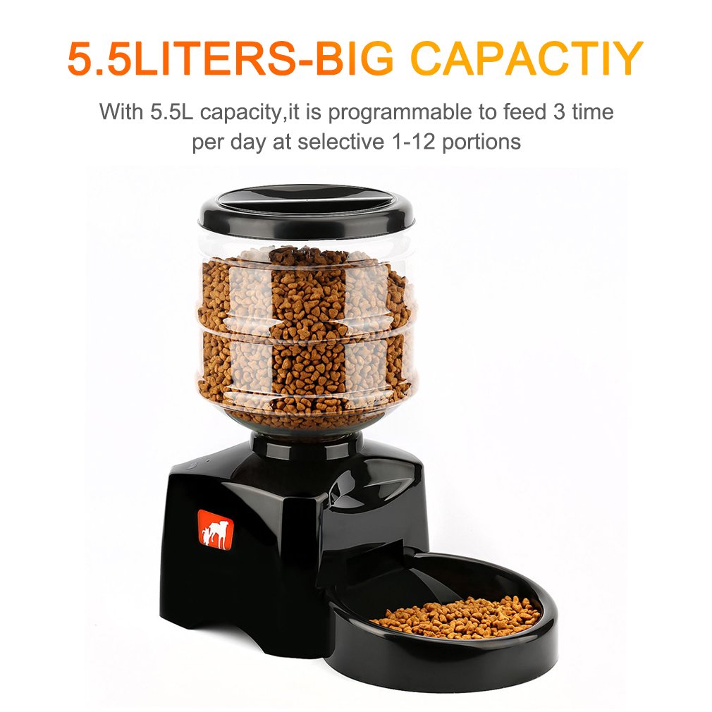 5.5L Automatic Pet Feeder Food Dispenser with Voice Recorder & Timer, High Capacity Portion Control, Electric Dog Dry Food Dispenser Bowl with Digital LCD Control Panel