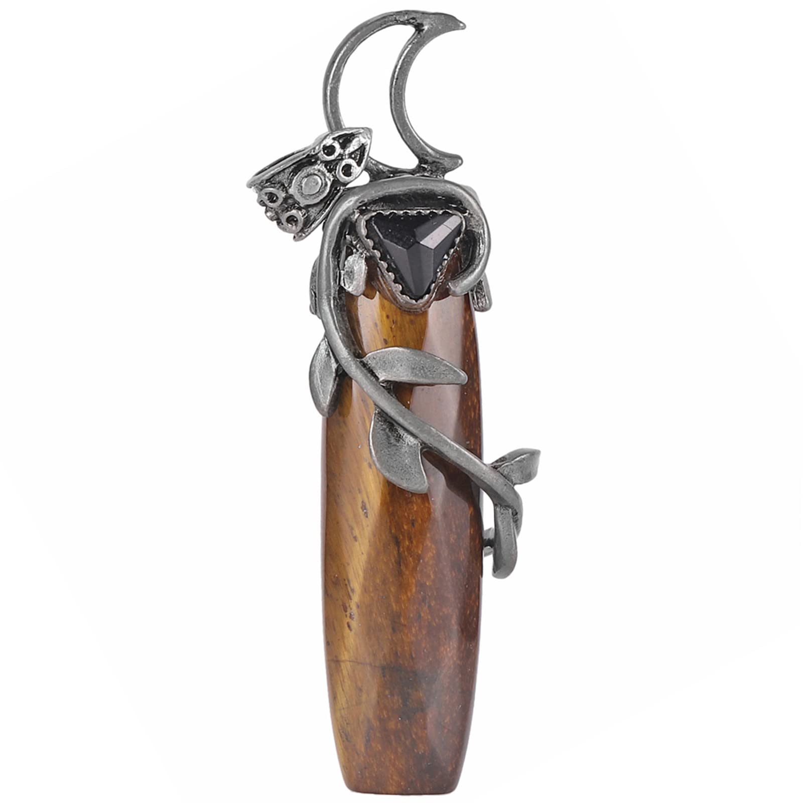 Nupuyai Vintage Moon Tiger's Eye Crystal Stone Necklace for Women, Leaves Wrapped Protection Energy Stone Pendant with Chain 50cm