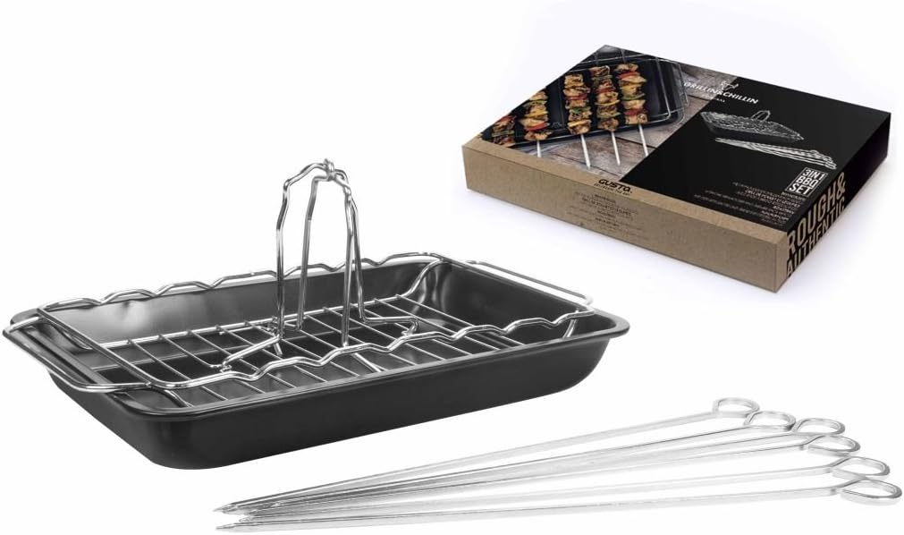 Gusta 3-in-1 Barbecue Roast Pan with Rack Frying Baking Skewer Tray 03250050