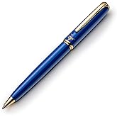 ZenZoi Blue Ballpoint Pen - Premium Writing Instrument for Men or Women With Gold Trim, Smooth Writing Schmidt Ink Refills, Luxury Gift Set, High-End, Retractable, Professional for Journaling