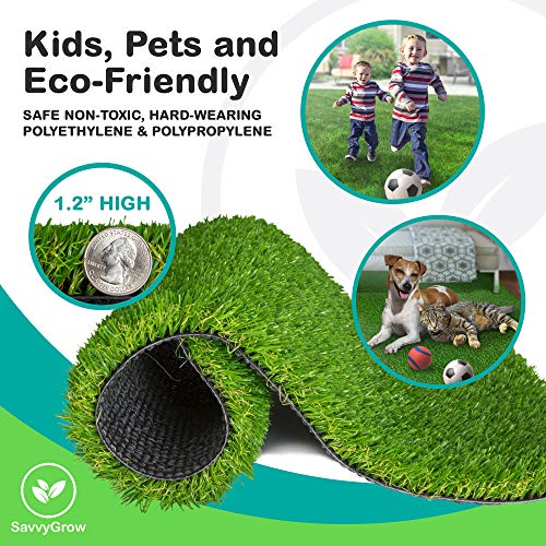 SavvyGrow Artificial Grass for Dogs Astroturf-Rug - Premium 4 Tone Synthetic Green Astro Turf, Easy to Clean with Drain Holes - Soft Fake Turfs for Dog, Cats, Patios – Non Toxic 3.3 x 5 ft Door Mat