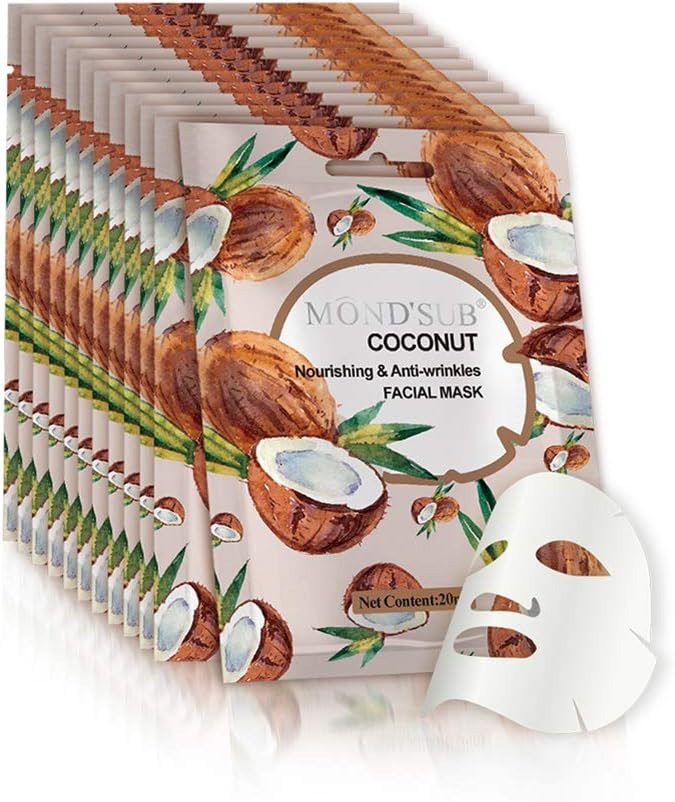 [12 P/Pack]Coconut Oil Facial Mask SheetBest Face Mask Antiaging