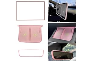 Lelukee 3 in 1 DIY Silicone Pad for Tesla，Center Console Wireless Charging Non Slip Silicone Pad + Screen Protector Frame + Rear View Mirror Cover Compatible with Tesla Model 3/Y 2021-2023