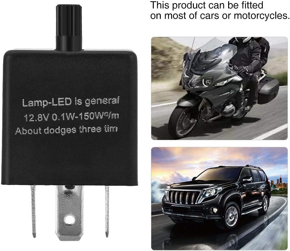 LED Flasher Relay, Adjustable Turn Signal Blinker Fix, 12V 3-Pin Universal Relay for Cars Motorcycles, Auto Vehicles