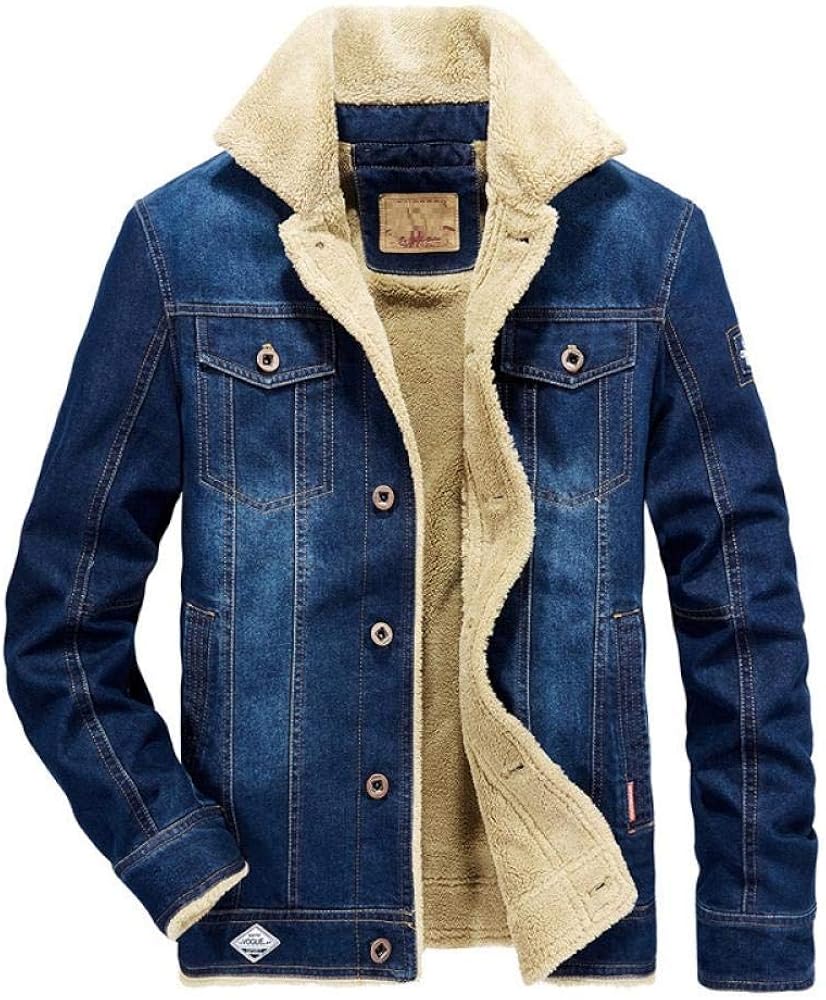 Moda Uomo Casual Fleece Warm Denim Giacche Jeans Uomo Outwear Solid