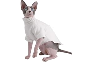 KITIPCOO Sphynx Cat Clothes Winter Thick Cotton T-Shirts Double-Layer Pet Clothes, Pullover Kitten Shirts with Sleeves, Hairless Cat Pajamas Apparel for Cats & Small Dogs (M+ (7.2-8.7 lbs), White)