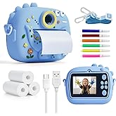 Kids Instant Print Camera with Dinosaur Silicone Cover,1080P HD Digital Video Cameras for Kids with Print Paper & SD Card,Christmas Birthday Gifts for Girls Boys 3-10 Years (Blue)