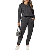RITERA Plus Size Lounge Sets for Women 2 Piece Outfits Knit Long Sleeve Fall Pullover Tops Jogger Pant Pajama Set XL-5XL